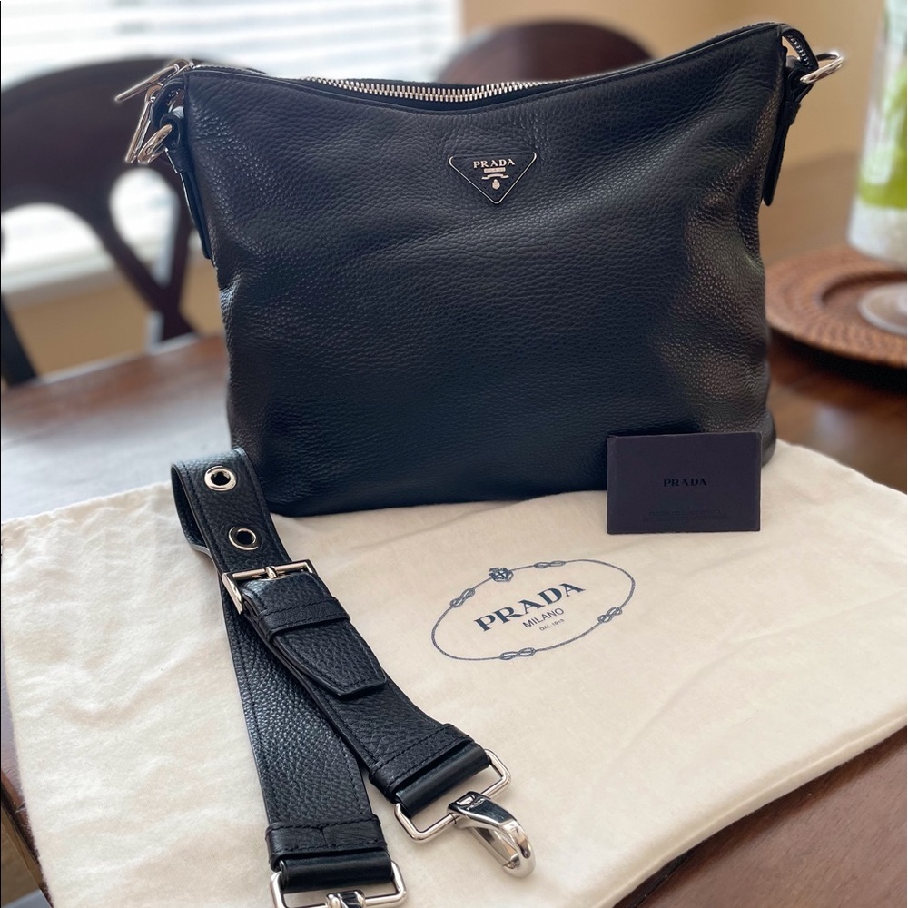 Prada Vitello Daino Black Hobo Bag BR5122